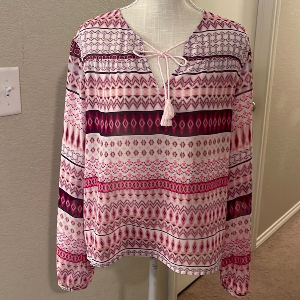 Decree Pink Maroon Women's Sheer Blouse Shirt MEDIUM Casual Southwestern